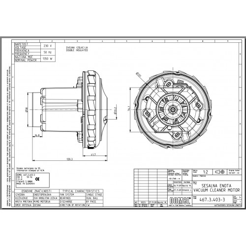 MOTORE ASPIRAPOLVERE 1350W DOMEL 467.3.403-3 135mm. 1350W, 230V - Foto 4